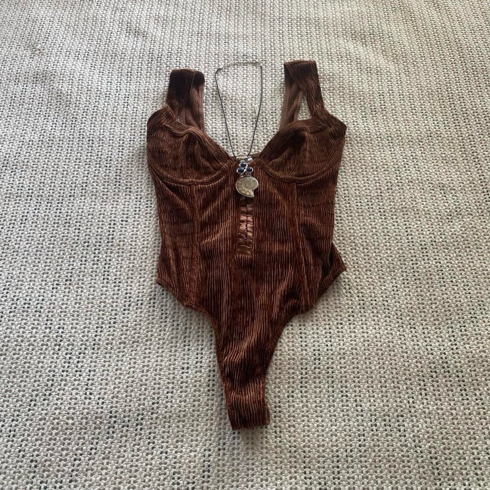 Urban Outfitters Out From Under Earthy Boho Brown Luna Velvet Corset Bodysuit S